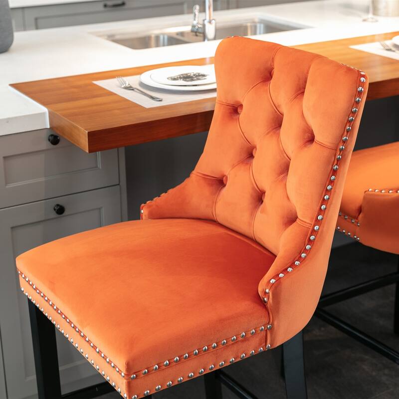 Barstools Set of 2, Tufted Upholstered Counter Height Stools Dining Chairs