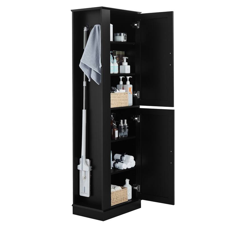 Roomfitters Tall Bathroom Cabinet with Hook Adjustable Shelf and Freestanding Painted MDF Design