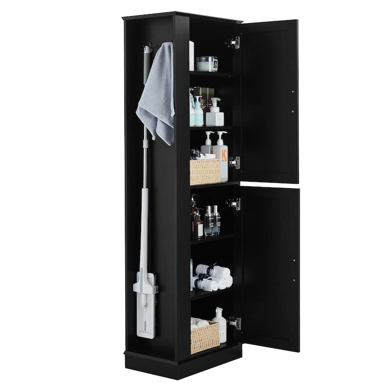 Tall Bathroom Storage Cabinet, Freestanding Floor Cabinet, Storage Organizer Cabinet with Side Hook & Adjustable Shelf