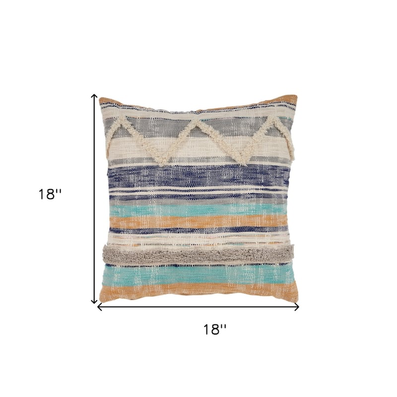 Set of Two Blue Striped Cotton Throw Pillow With Fringe