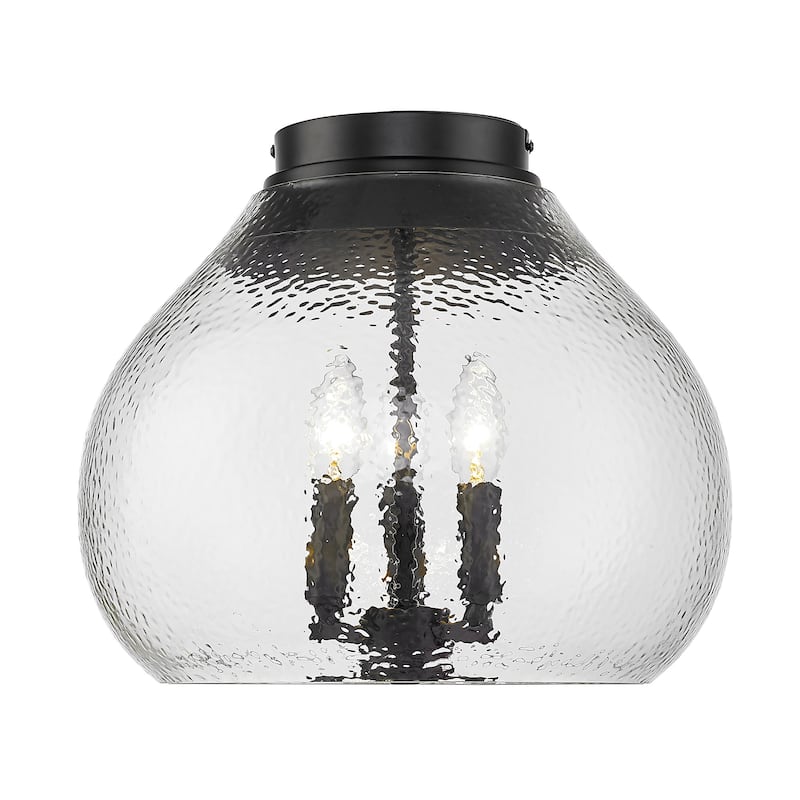 Ariella 13.75" Wide 3-Light Semi-Flush with Hammered Clear Glass - Matte Black