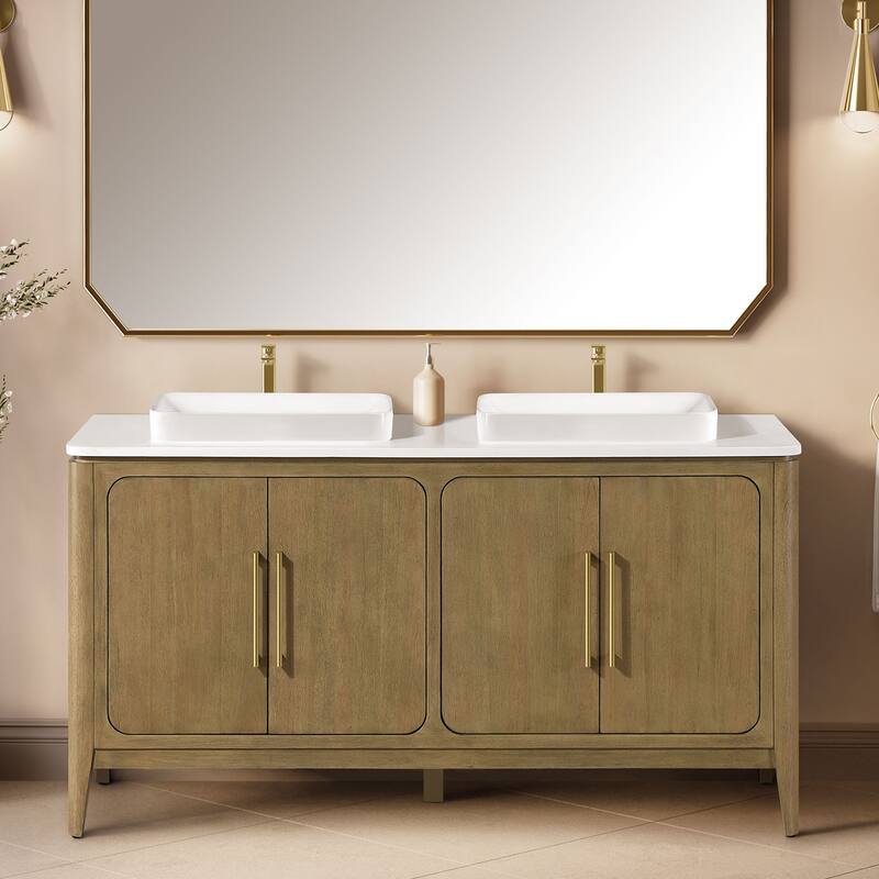 Heidi Light Brown Oak Bathroom Vanity with White Quartz Top