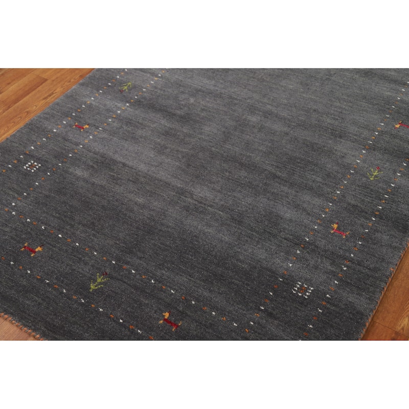 Charcoal Gabbeh Oriental Rug Handmade Wool Carpet - 4'0" x 5'10"