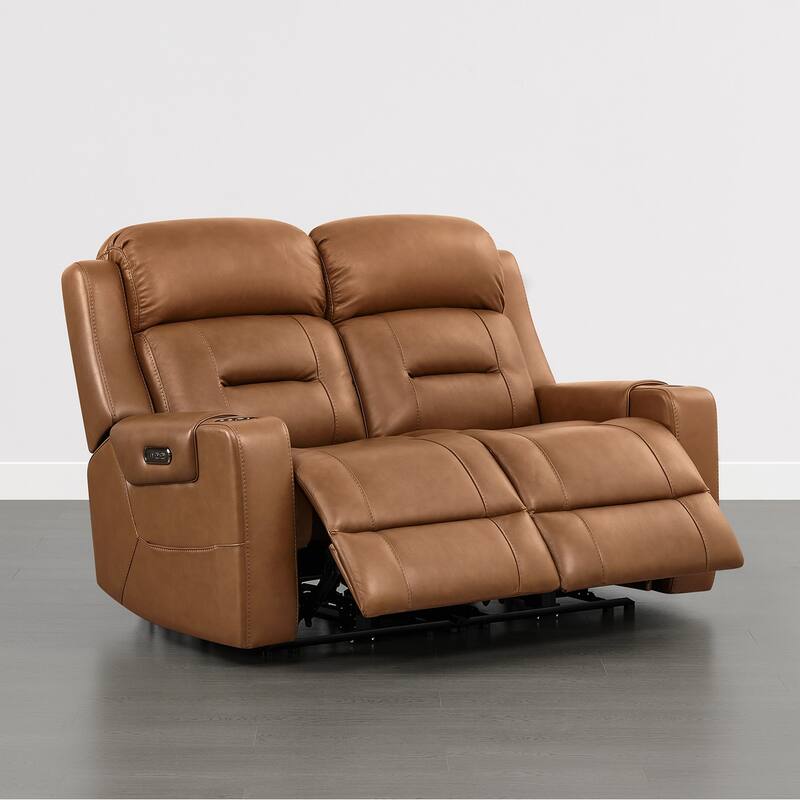Spruce & Spring Genuine Leather Power Reclining Sofa with Wireless Charging