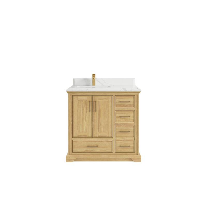 Willow Collections 36 in. W x 22 in. D Charlotte Teak Left Offset Sink Bathroom Solid Teak Vanity with Countertop