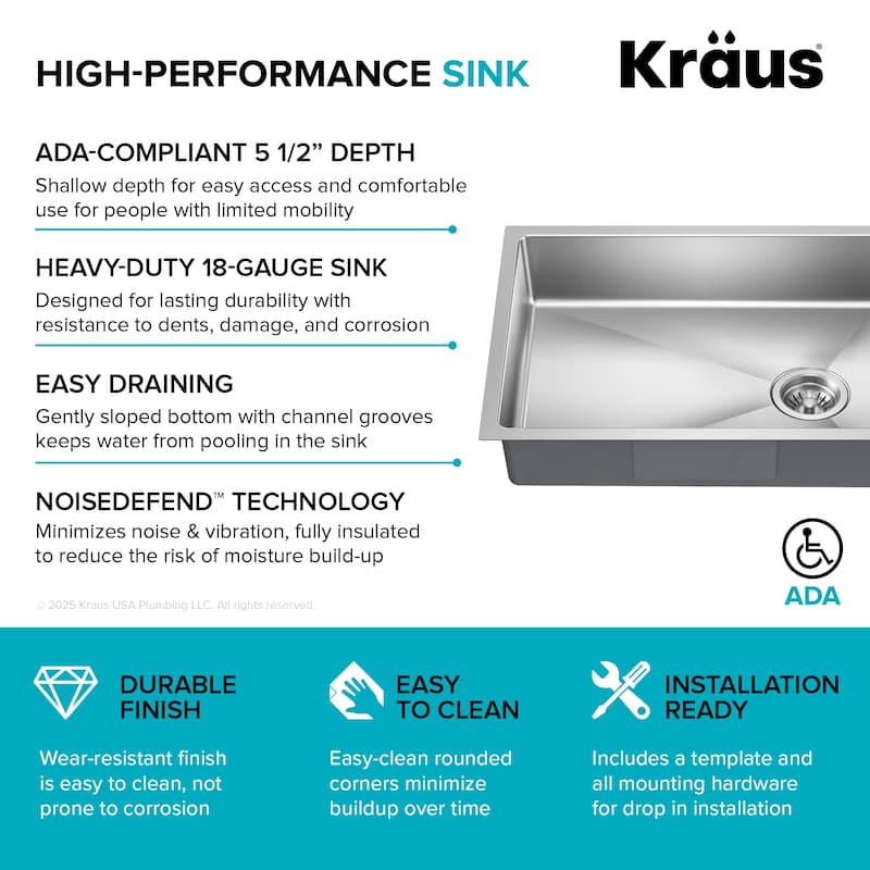 KRAUS Fairlane Undermount 18 Gauge Stainless Steel Kitchen Sink