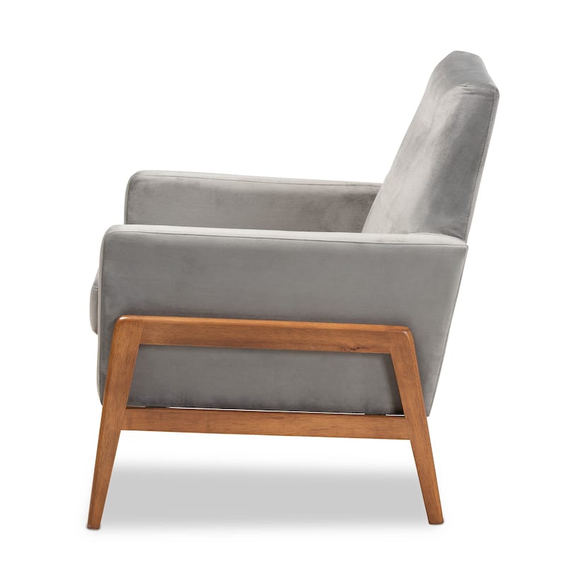 Perris Mid-Century Modern Walnut Finished Wood Lounge Chair