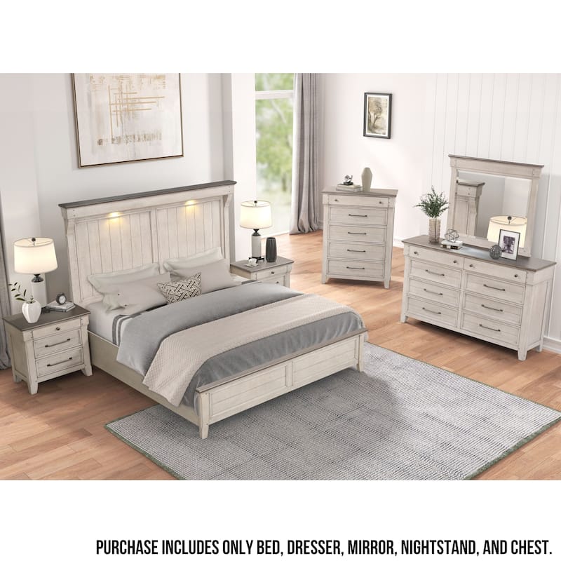 Roundhill Furniture Walcott 5-Piece Bedroom Set with Touch LED Lighting
