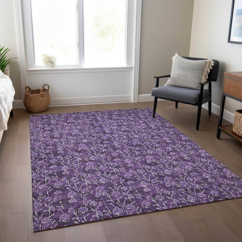 Machine Washable Indoor/ Outdoor Chantille Modern Floral Impressions Rug - Purple - 8' x 10'