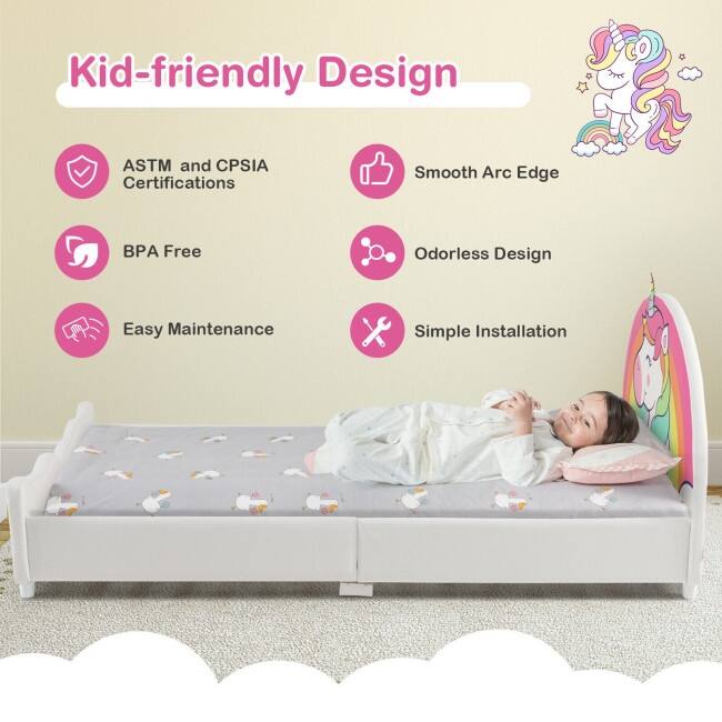 Children Twin Size Upholstered Platform Single Bed