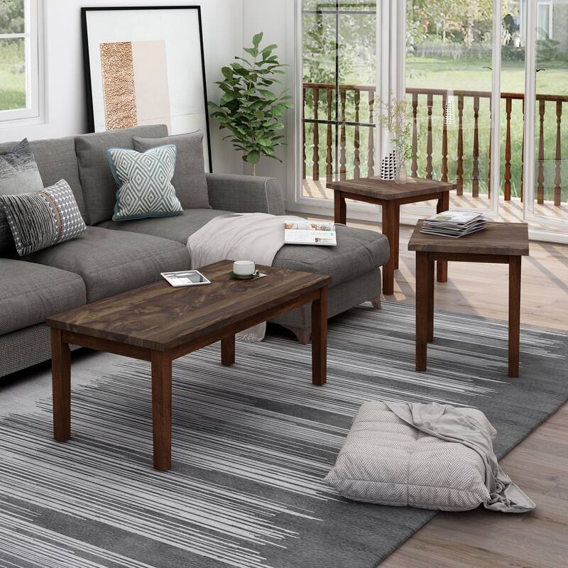 Amara Contemporary 48-inch Faux Marble Top 3-Piece Accent Table Set by Furniture of America - Walnut
