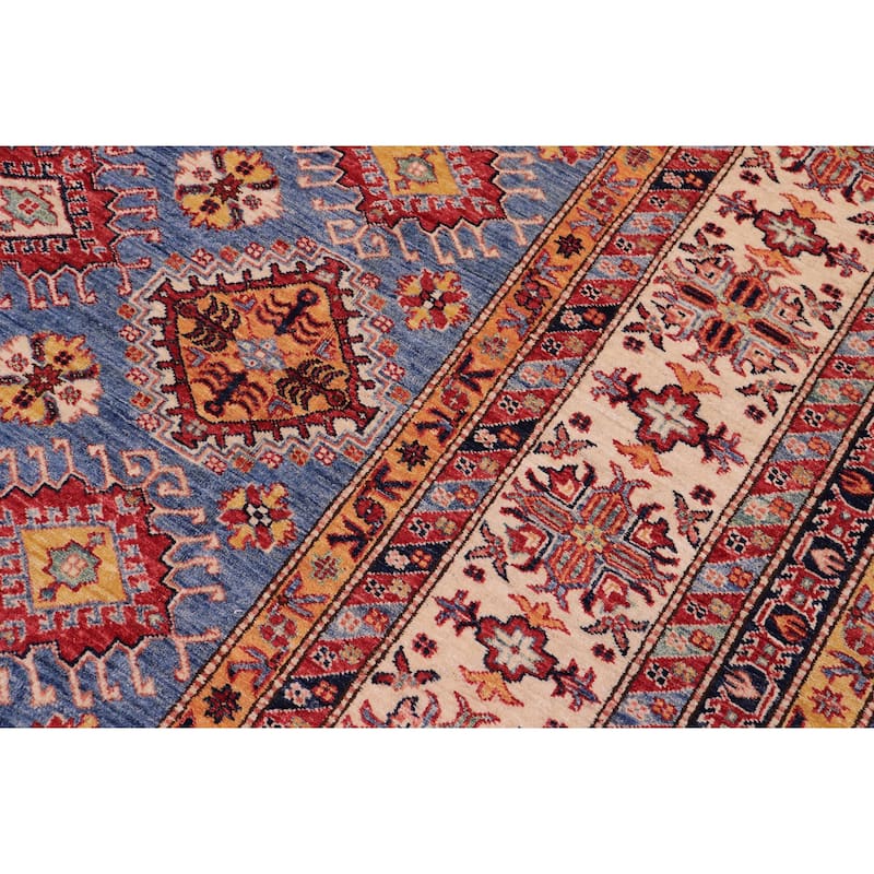 Tribal Super Kazak Onyx Blue/Beige Hand Knotted Wool Rug - 9'0'' x 12'1''