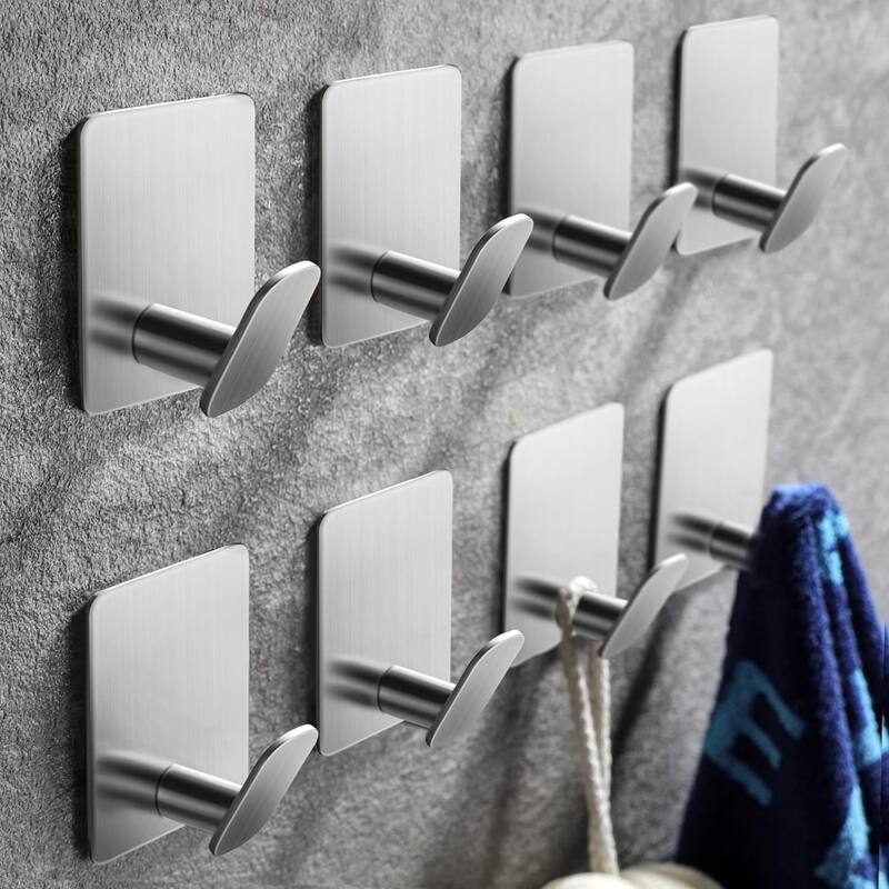 (Pack of 8) Adhesive Hooks Towel/Coat Hooks Stick to Bathroom or Kitchen
