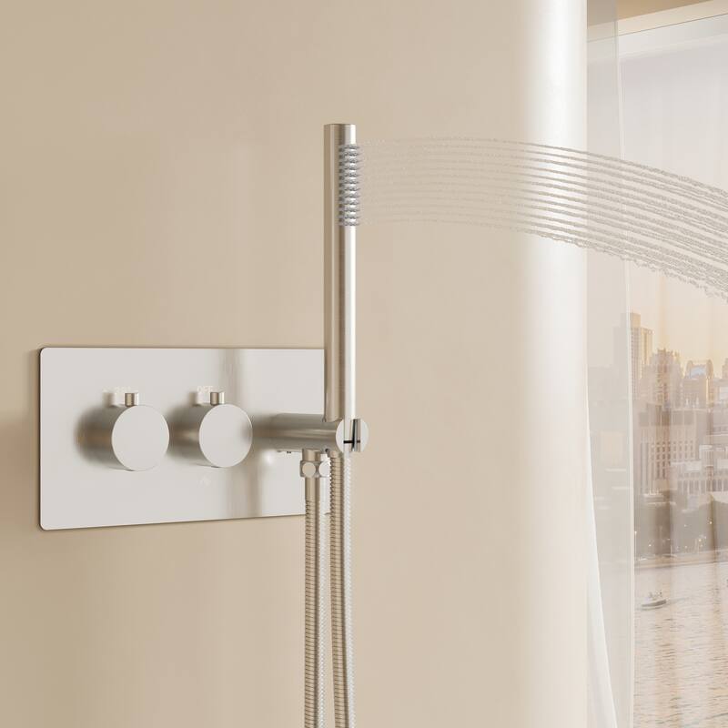 3-Function Ceiling-Mounted Shower System With 12" Ultra-Thin Square Shower Head,Body Jets And Hand Shower(Valve Included)