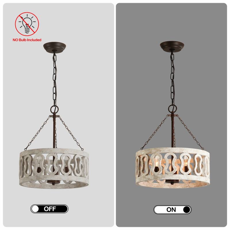 Cusp Barn 3-Light Farmhouse Candle Chandelier Rustic Drum Ceiling Pendant Light for Living Room