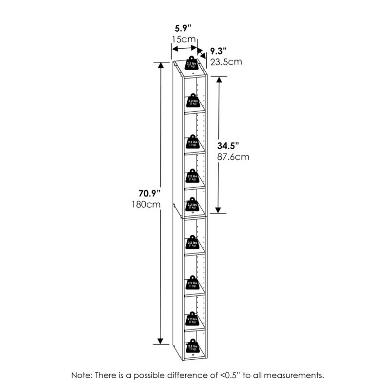 70.9 in. Tall Blackwood Wood 8-Shelf Bookcase