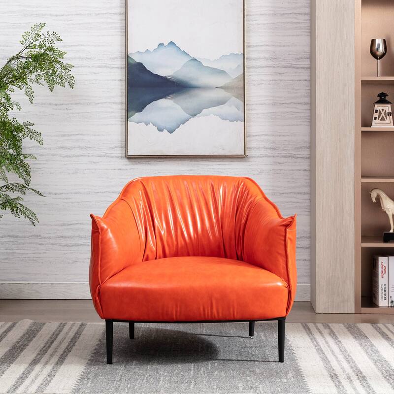 KINWELL 33" Wide Faux Vegan Leather Upholstery Barrel Accent Chair