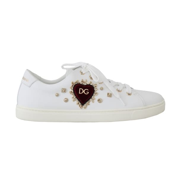 Shop Dolce Gabbana White Leather Gold Red Heart Women S Sneakers