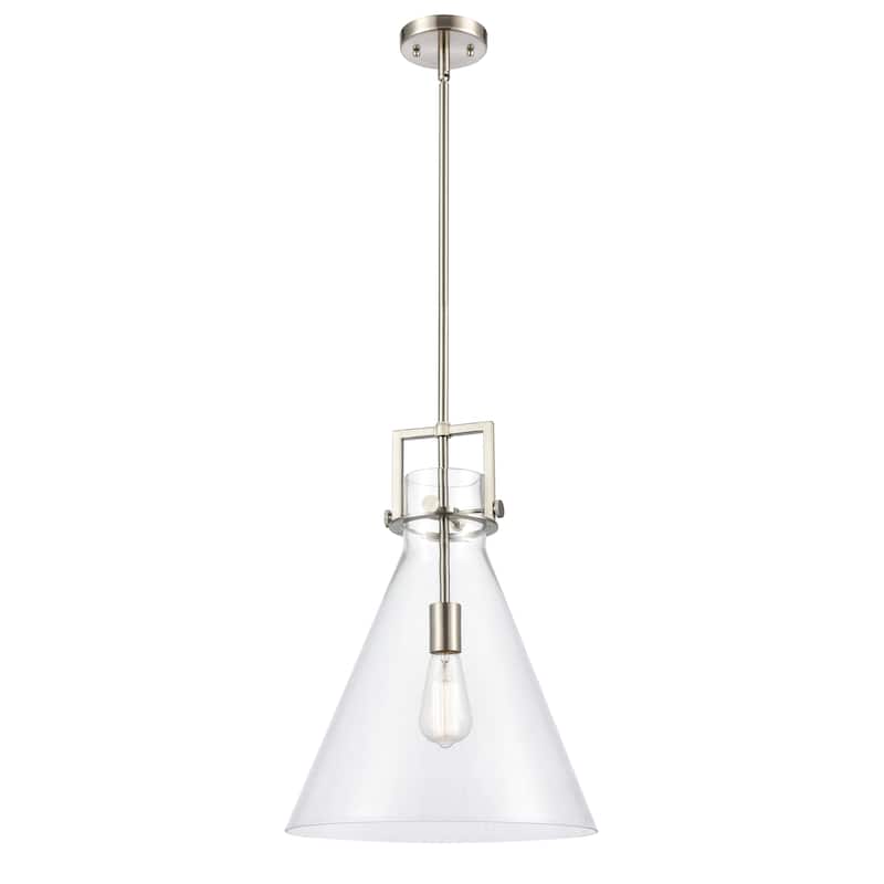 Innovations Lighting Newton Cone - 1 Light 14" Stem Hung Pendant - Clear/Satin Nickel
