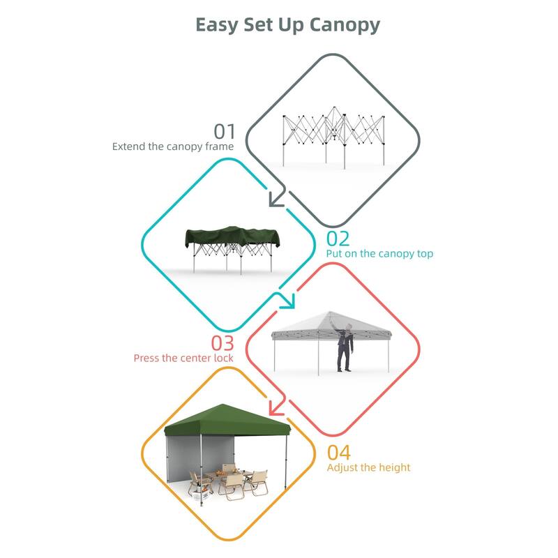 10x10 Feet Instant Pop-Up Canopy Tent, 1 Removable Sidewalls - 10*10Ft