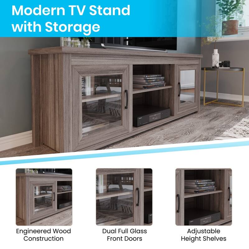 Classic TV Stand for up to 80" TVs-Glass Fronted Doors-Modern Finish