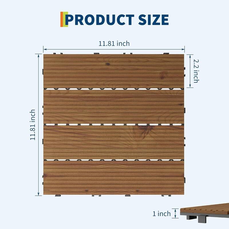 Acacia Wood Deck Tiles, 12"X12", Interlocking