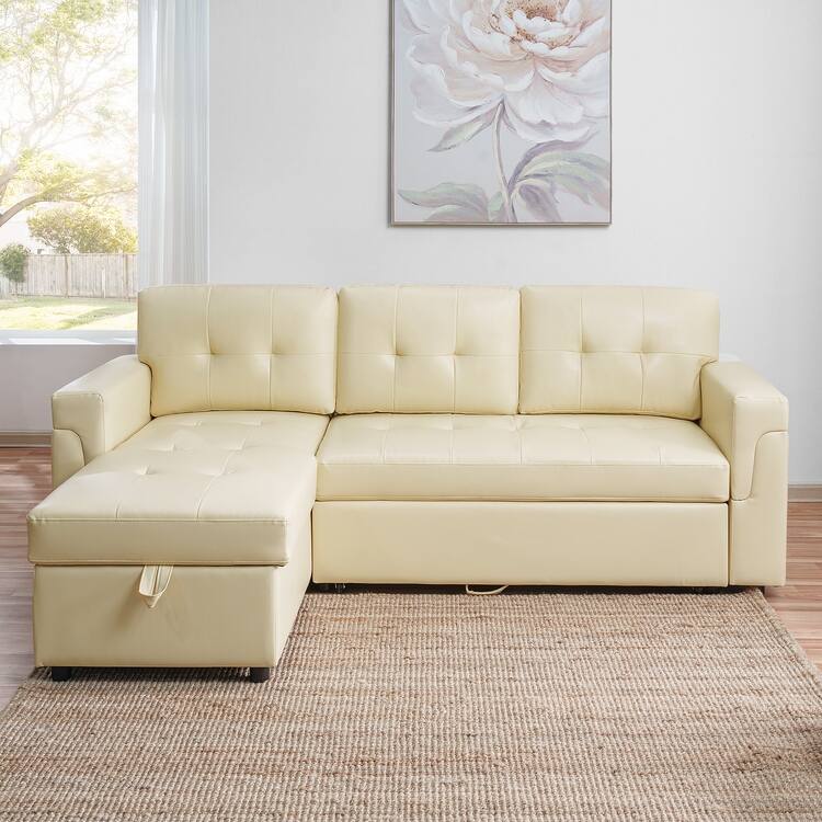 Perry Modern Reversible Sleeper Sectional Sofa with Storage Chaise, Pullout Sleeper Sofa Couch Bed for Living Room