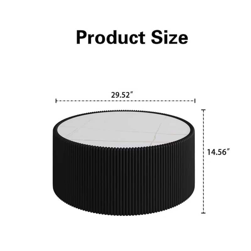 GDFStudio - Modern Sintered Stone Top Round Coffee Table with PU Leather Wrapped Cylinder Base