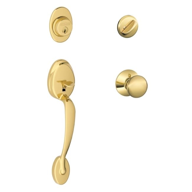Schlage F60VPLY605 Bright Brass Plymouth Front Entry Handleset & Knob