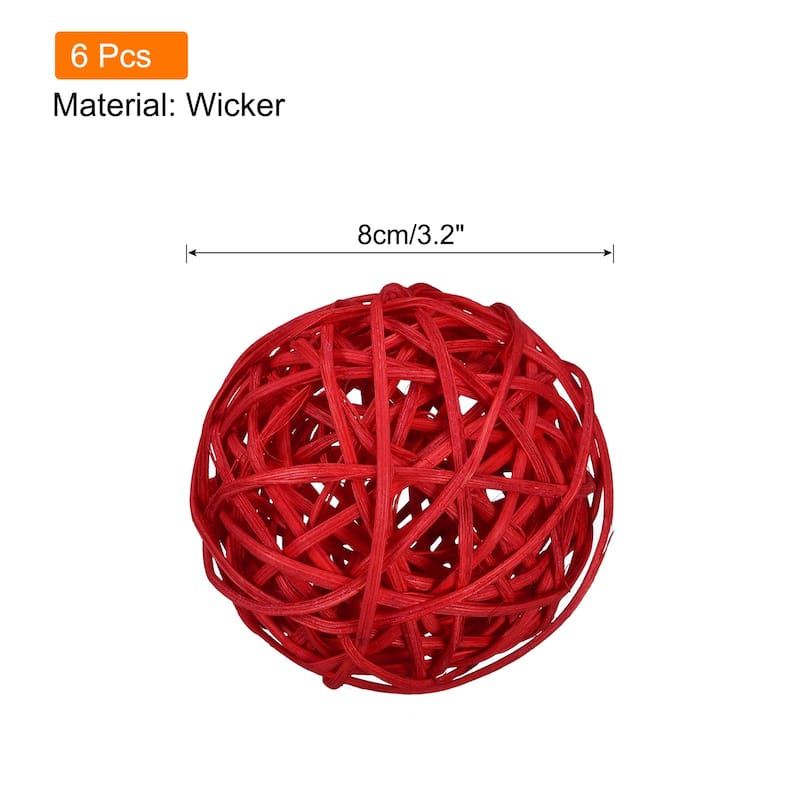 6 Pcs Wicker Rattan Balls 3.2 Inch Rattan Balls Vase Fillers - Red