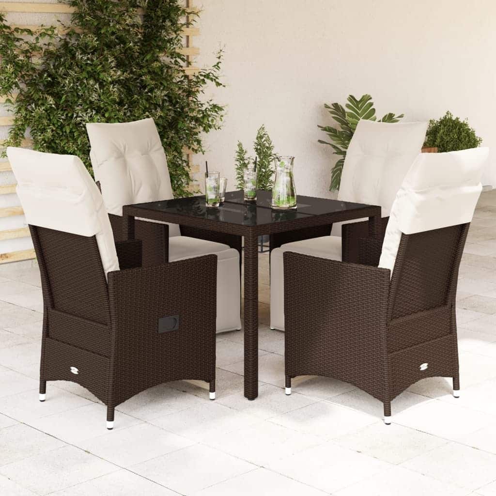 vidaXL Patio Bistro Set with Cushions Outdoor Furniture Brown Poly Rattan