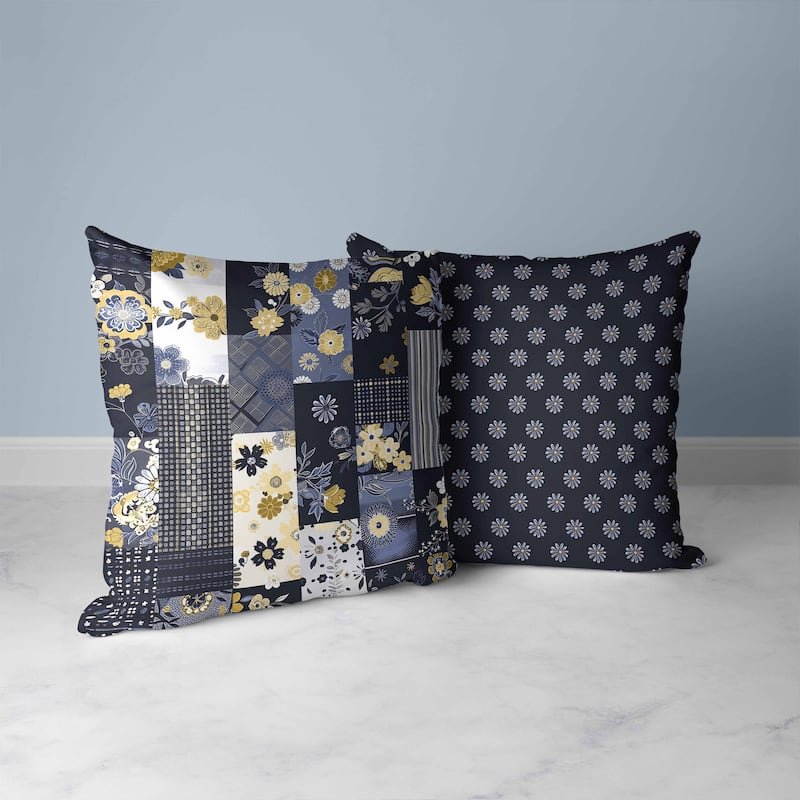 Twilight Bouquet Faux Suede Reversible Throw Pillow Blie and Beige