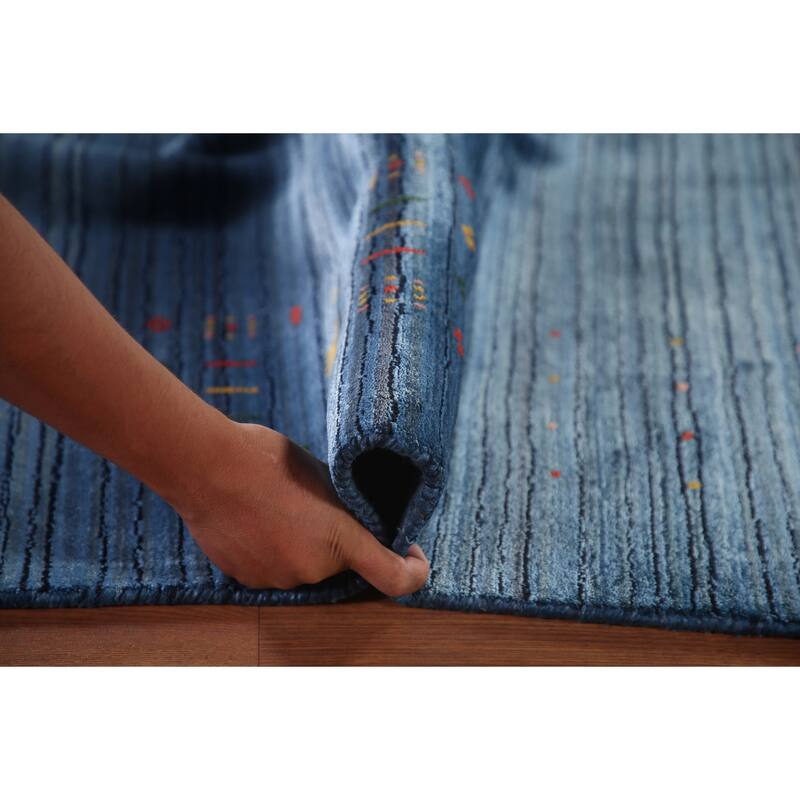 Blue Gabbeh Oriental Area Rug Handmade Living Room Silk Carpet - 8'9"x 11'4"