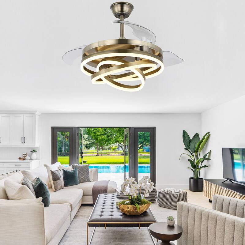 Oaks Aura 42in. DIY Shape Retractable Ceiling Fan With Lights, 6-Speed Latest DC Motor Color Changing Remote Control Ceiling Fan