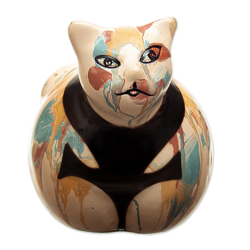 Novica Handmade Feline Colors Ceramic Statuette