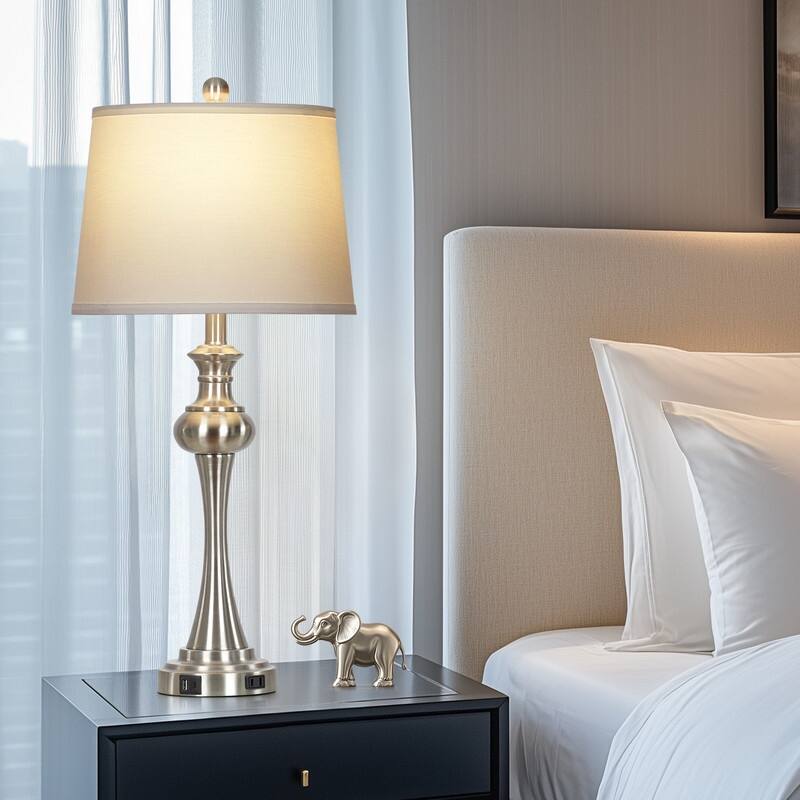 28.75'' Modern Metal Table Lamp with USB-C Charging & AC Outlet Dimmable LED(Set of 2) - 13'' x 13'' x 28.75''