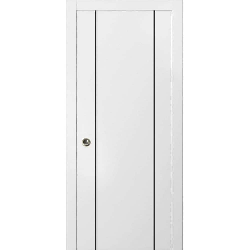 French Pocket Door 28x80 with Planum 0016 White Silk with Kit Trims Rail