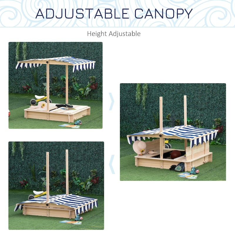Outsunny Kids Sandbox with Cover, Outdoor Wooden Sandbox with Canopy - 41.75" x 41.75" x 47.75"