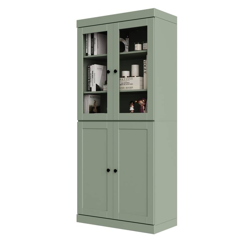 Palace Imports 100% Solid Wood 6-Shelf Bookcase with Clear Glass, Shaker Doors and Adjustable Shelves