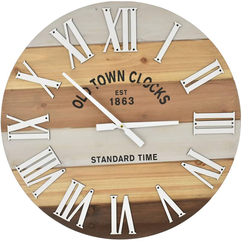 18" Wooden Multi Color Rustic Farmhouse Wall Clock (Wood, 18 inch) - Black