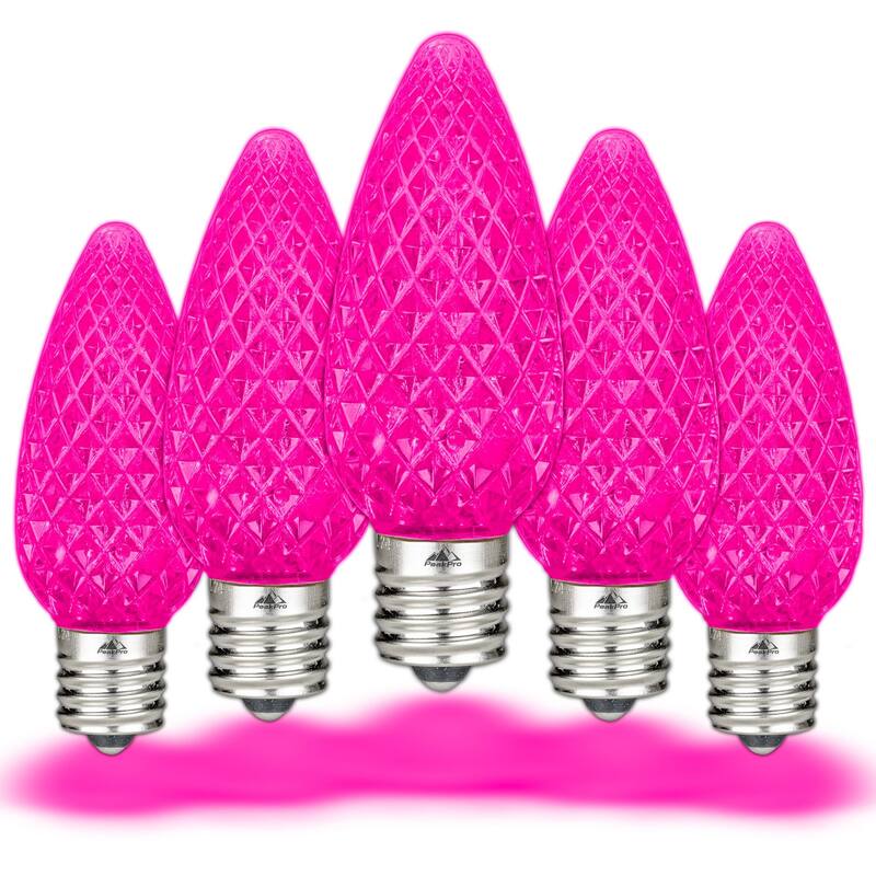 25 Pack C9 LED Outdoor Christmas Replacement Bulbs, C9/E17 Base - Pink