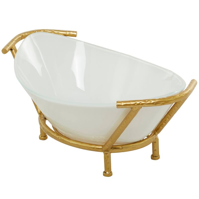 CosmoLiving by Cosmopolitan Glass Kitchen Serving Bowl with Gold or Brown Metal Stand and Ring Feet - Clear or White