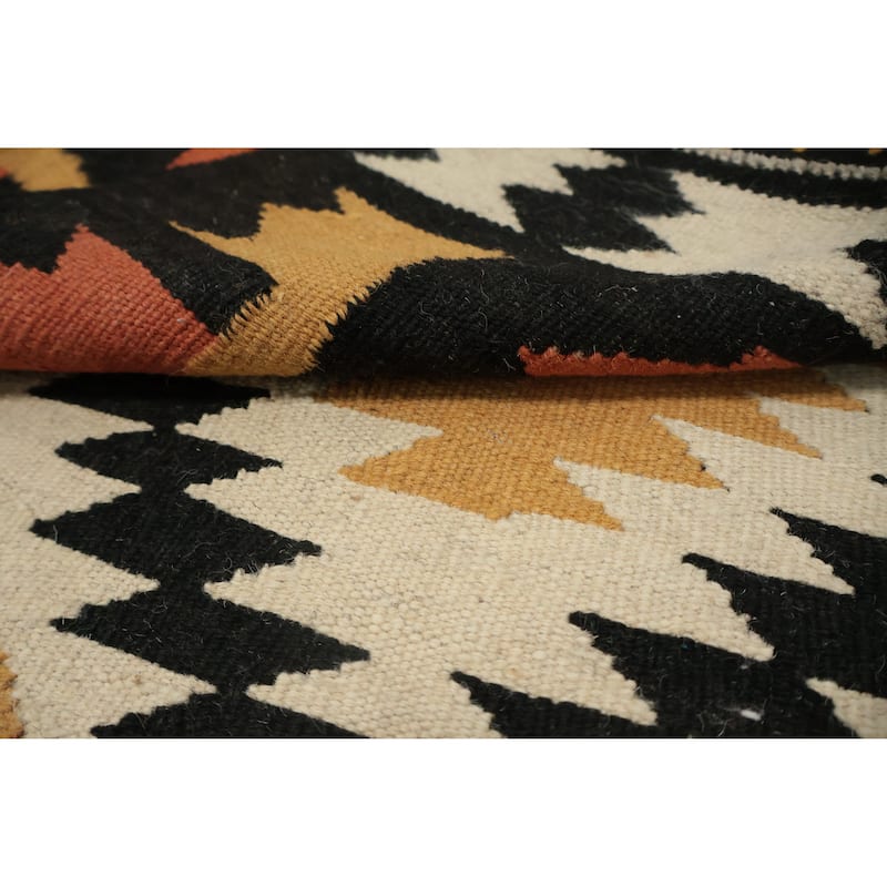 Hand Woven Oriental 100% Wool Carpet Southwestern Tribal Black Kilim Runner Rug - 9' 6'' X 3' 3''