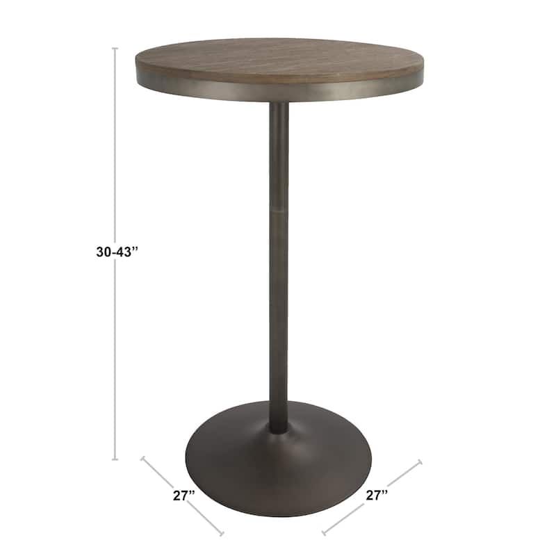43" Bamboo Brown Gray Metal Round Dakota Industrial Adjustable Bar / Dinette Table