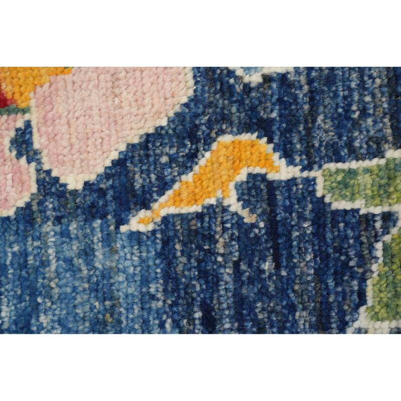 Hand Knotted Oriental 100% Wool Carpet Transitional Floral Navy Blue & Blues Oushak Area Rug - 6' 6'' X 4' 11''