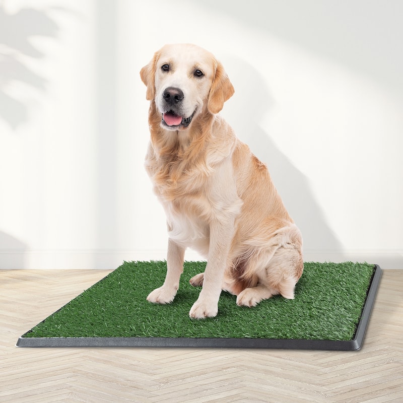 PETMAKER Reusable 4-Layer Artificial Grass Puppy Pee Pad with Tray