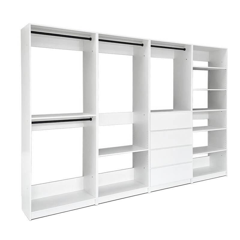 Prosper White Freestanding Walk in Wood Closet System - 125.6"W x 15.7"D x 83" H