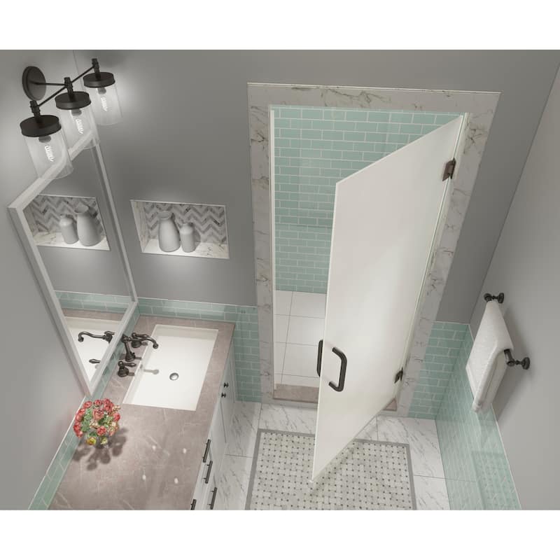 Kinkade XL 28.25 - 28.75 in x 80 in Frameless Hinged Shower Door with Ultra-Bright Frosted Glass
