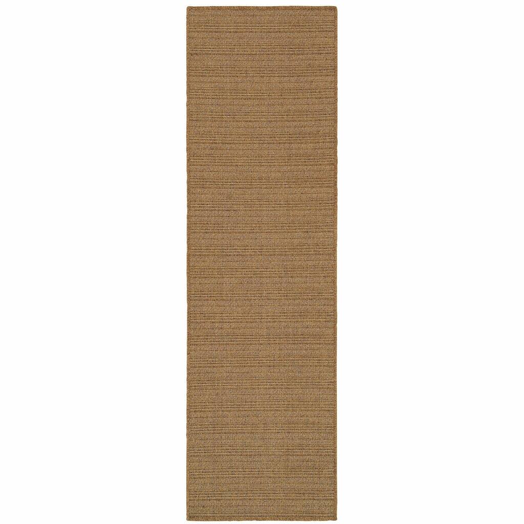 2' X 8' Tan Striped Stain Resistant Indoor Outdoor Area Rug 6' x 7