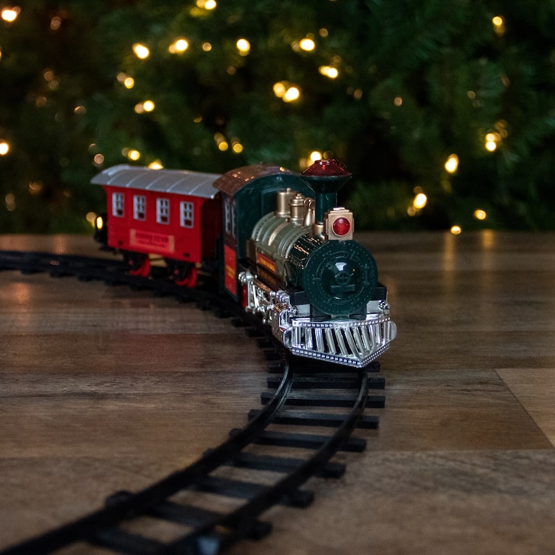 8-Piece Battery Operated Red and Green Animated Classic Train Set with Sound - 8"